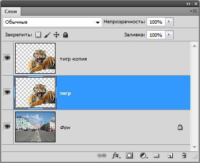 Рис. 2. Создана копия слоя с изображением тигра