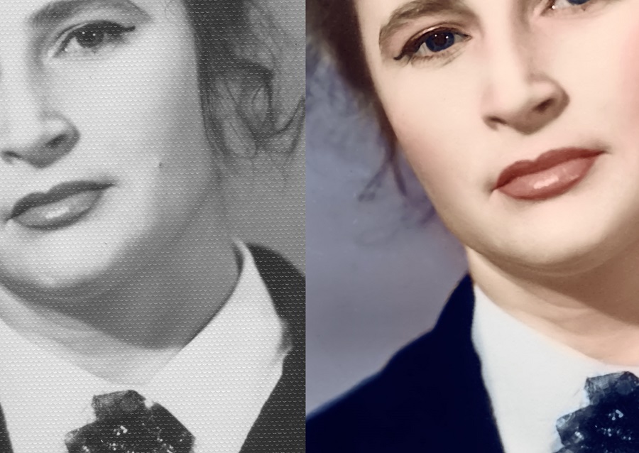 Убираем тиснение и оцветняем старую фотографию  Фрагмент до и после
