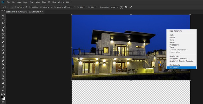 Screenshot of how to flip a layer in photoshop