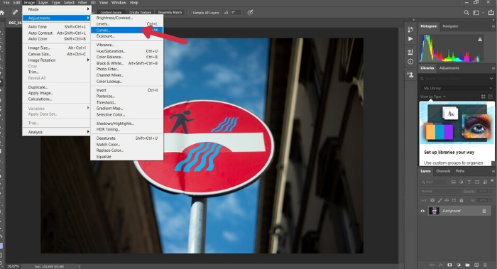 A screenshot of opening Curves in Photoshop
