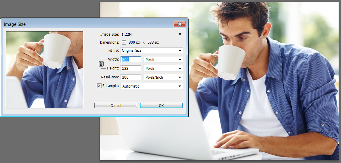 Как изменить размер и разрешение файла в Photoshop