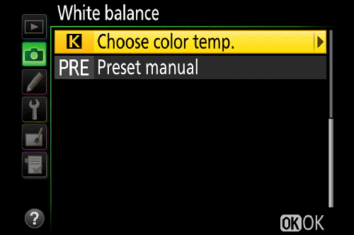 выбор баланса белого Nikon вручную