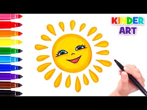 Как нарисовать солнце с улыбкой поэтапно 