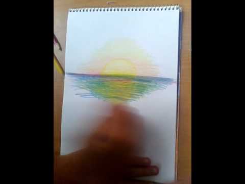 Рисуем закат цветными карандашами