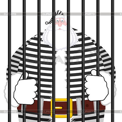 Санта-Клаус Jail. Окно в тюрьме с решетками. Плохо 