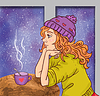 Мило зима мультяшный девушка женщина с чашкой 