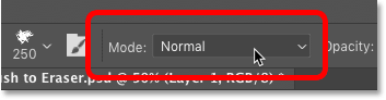 Changing the brush blend mode back to Normal in Photoshop