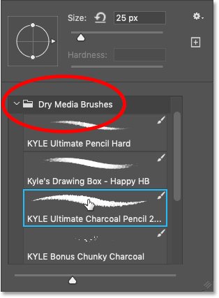 Choosing a brush from Photoshop