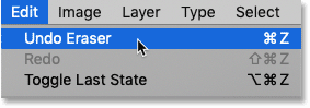 Choosing the Undo Eraser command in Photoshop