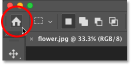 Clicking the Home button in Photoshop to return to the Home Screen