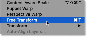 Selecting the Free Transform command in Photoshop CC 2020