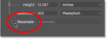Turning the Resample option off in Photoshop