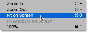 Choosing the Fit on Screen command in Photoshop