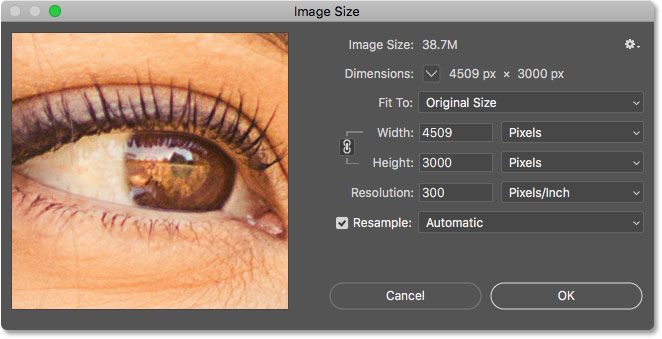 The Image Size dialog box in Photoshop CC