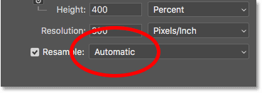 The image interpolation option in the Image Size dialog box in Photoshop