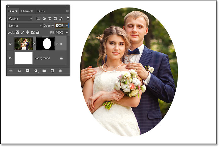 An initial layer mask around the subject of the photo in Photoshop