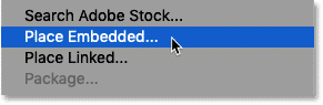 Choosing the Place Embedded command in Photoshop