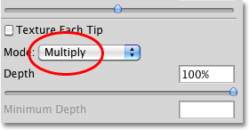 Selecting the Multiply brush mode in Photoshop