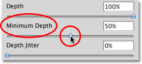 Adjusting the Minimum Depth value for the texture in Photoshop. 