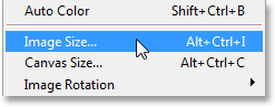 Selecting the Image Size command in Photoshop. Image © 2013 Photoshop Essentials.com