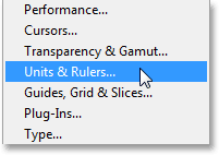 Selecting the Units and Rulers Preferences in Photoshop. Image © 2013 Photoshop Essentials.com