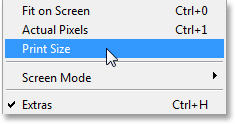 Selecting the Print Size command in Photoshop. Image © 2013 Photoshop Essentials.com