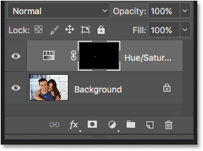 The Layers panel showing the Hue/Saturation adjustment layer.