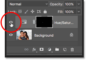 Clicking the Hue/Saturation adjustment layer
