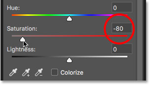 Dragging the Saturation slider to restore some of the yellow in the teeth.