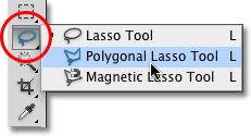 Selecting the Polygonal Lasso Tool in Photoshop CS5. Image © 2010 Photoshop Essentials.com