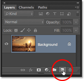 Clicking the New Layer icon in the Layers panel in Photoshop. 