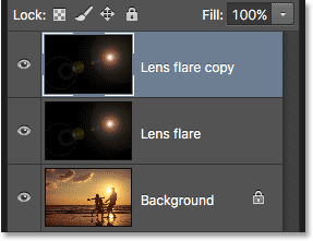The Layers panel showing the new Lens flare copy layer. 