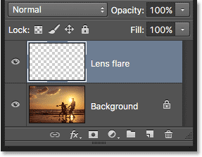 The Layers panel showing the new Lens flare layer. 