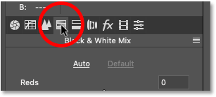 Opening the Black & White Mix panel