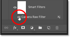 Clicking the visibility icon for the Camera Raw Filter in Photoshop