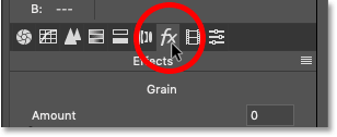 Opening the Effects panel in Photoshop