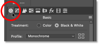 Opening the Basic panel in Photoshop
