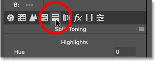 Opening the Split Toning panel in Photoshop