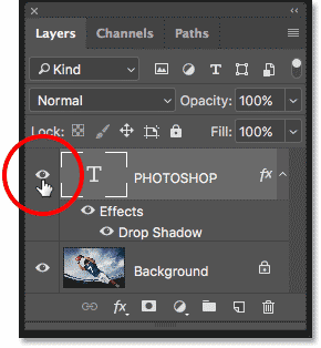 Turning on the Type layer in the Layers panel in Photoshop