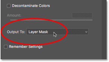 Outputting the selection as a layer mask from the Select and Mask workspace