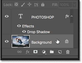 Selecting the Background layer in the Layers panel in Photoshop