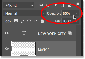 Layer opacity option in Layers panel in Photoshop