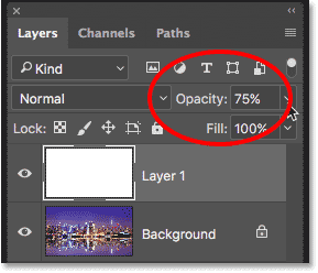 Photoshop layer opacity option in Layers panel