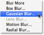 Selecting the Gaussian Blur filter.