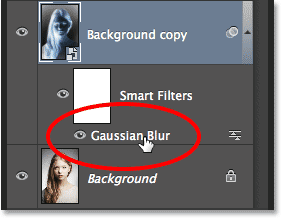 The Layers panel showing the Gaussian Blur Smart Filter below the Smart Object.