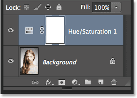 The Layers panel showing the Hue/Saturation adjustment layer above the Background layer.
