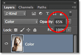 Lowering the opacity of the Color layer.