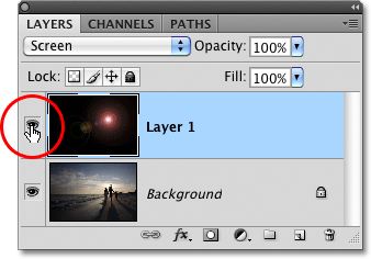 The layer visibility icon for Layer 1 in Photoshop.