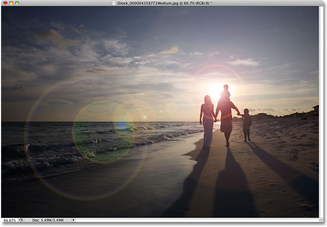 The initial Photoshop lens flare effect.