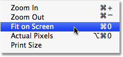 Selecting the Fit on Screen option in Photoshop. Image © 2008 Photoshop Essentials.com.